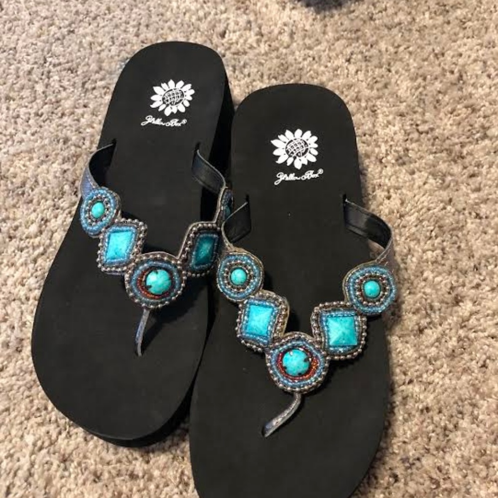 Turquoise Yellow Box Flip Flops